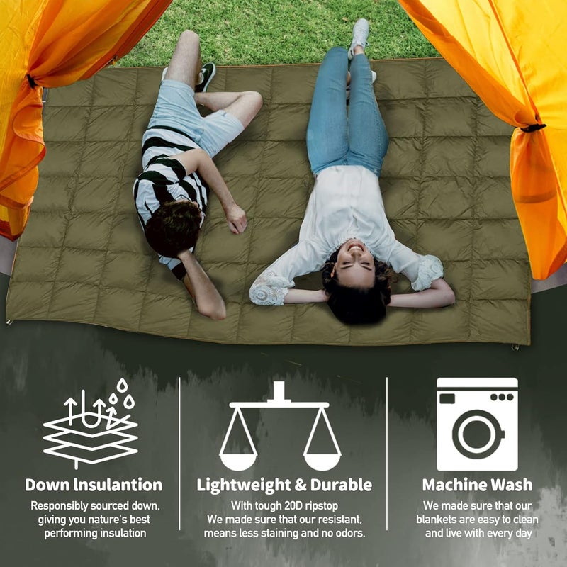 GLORSIGN Outdoor Puffy Camping Blanket, Lightweight Down Alternative Puffy Printed Camping Large Ultra Warm Hammock Top Quilt Waterproof Blanket for Traveling Picnic Beach Party Cold Weather (Olive) - Image 5